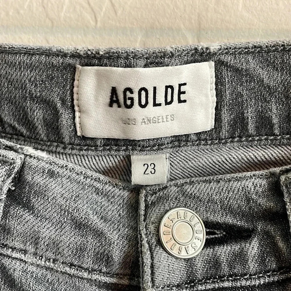 Agolde Mirror Gray Toni Mid Rise Straight Jeans 23 - Picture 4 of 7